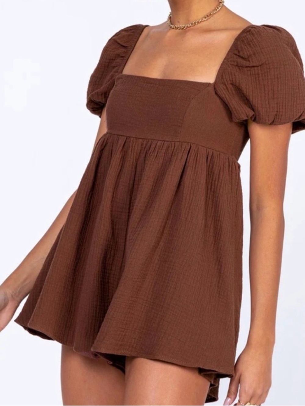 Princess Polly Brown Puff Sleeve Lorna Romper